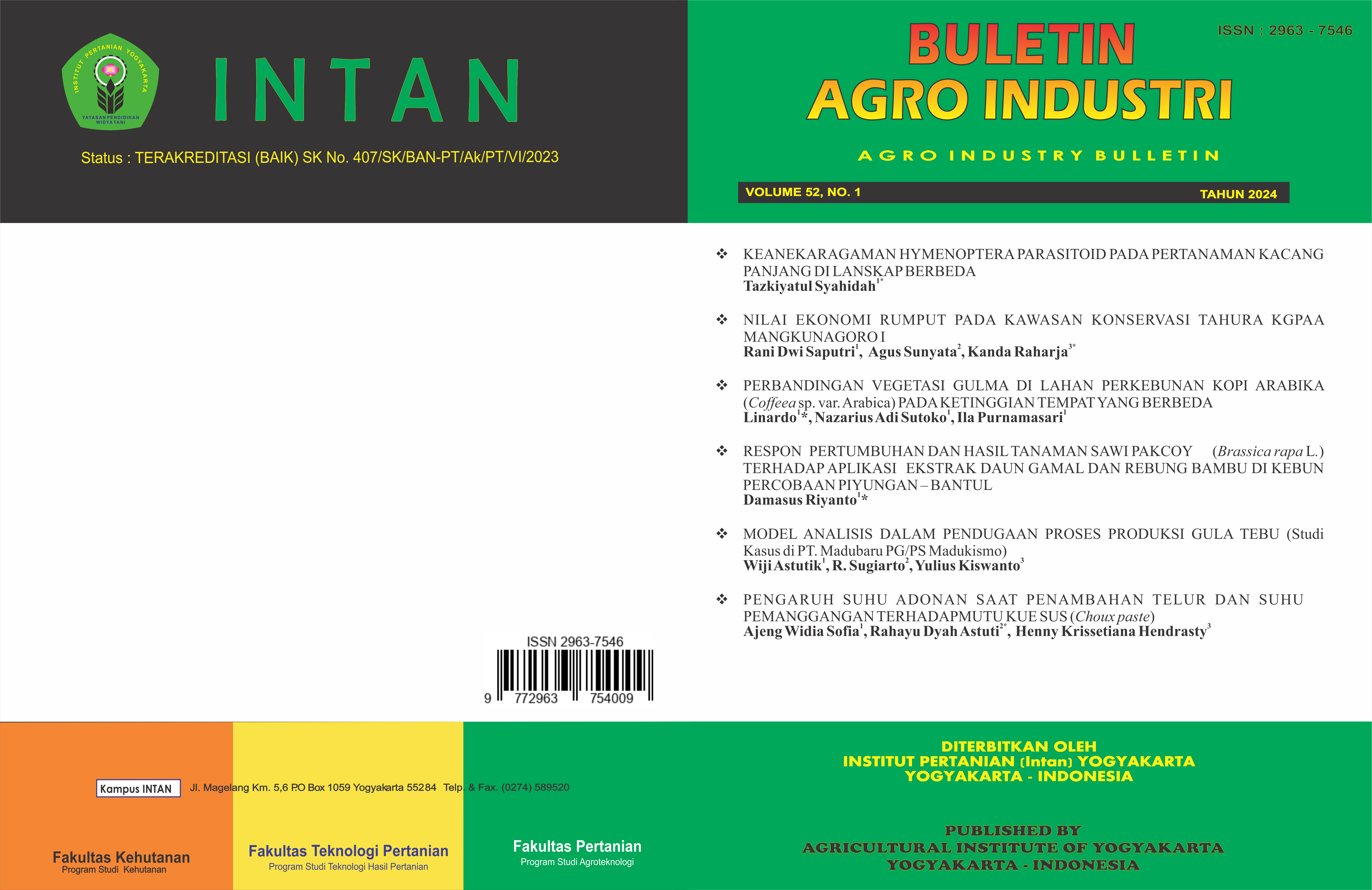 					View Vol. 52 No. 1 (2024): Bulletin Agro Industri
				