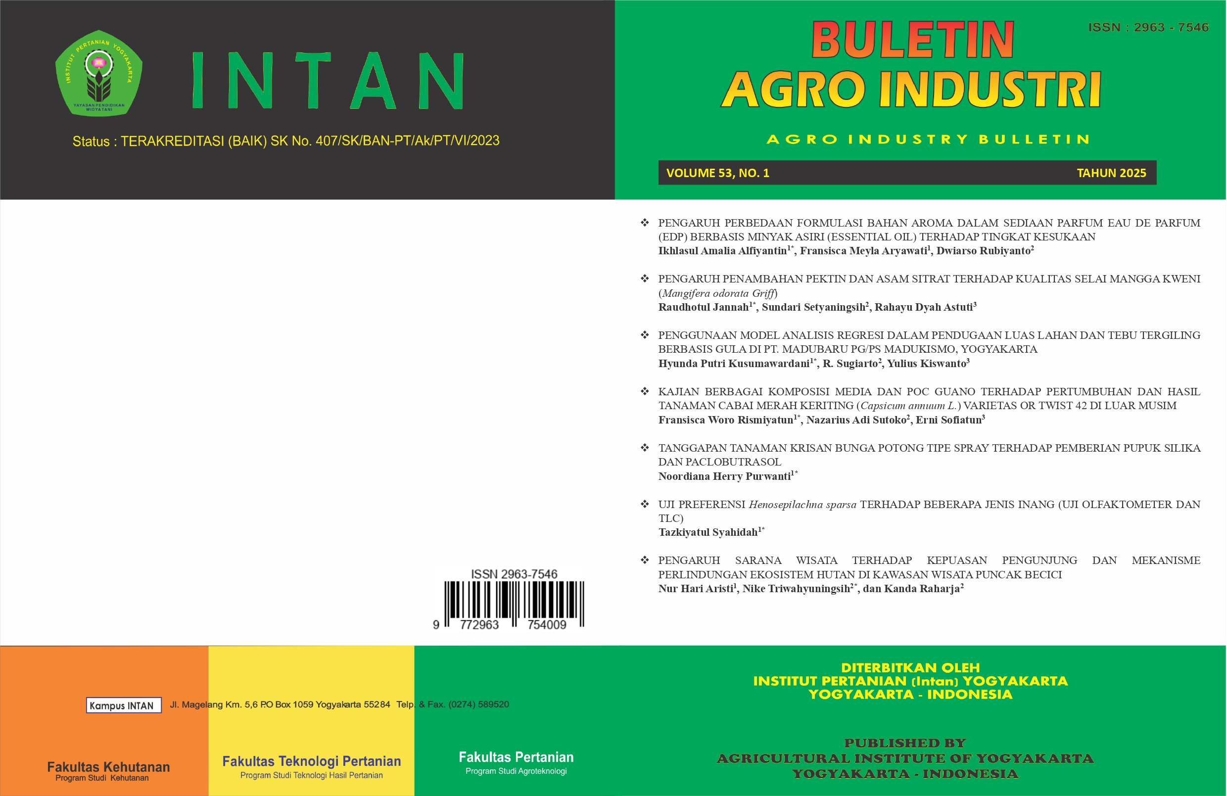 					View Vol. 53 No. 1 (2025): Bulletin Agro Industri
				